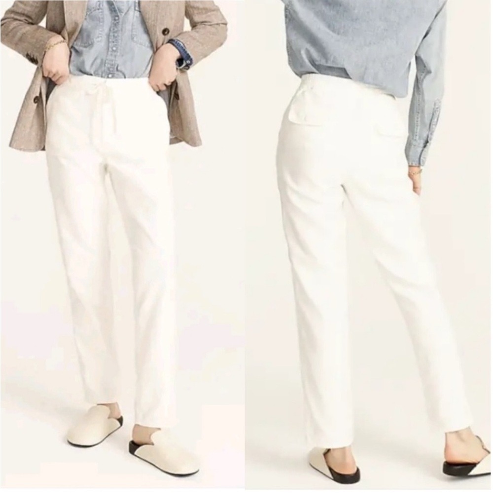 J. Crew Tie-Waist Camp Pant Straight Leg Drawstring In‎ Ivory Cream Size M Tall